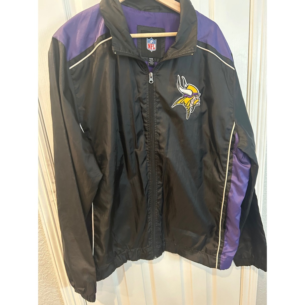 Mens NFL Minnesota Vikings Black Purple Track Jacket XL NFL Logo‎